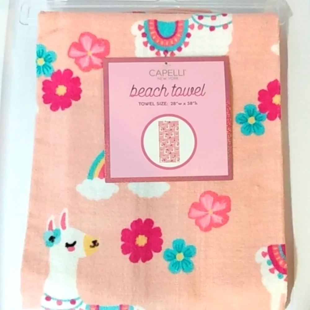 CAPELLI NEW YORK WHITE UNICORNS & RAINBOWS BEACH TOWEL SIZE 28W X 58H NWT